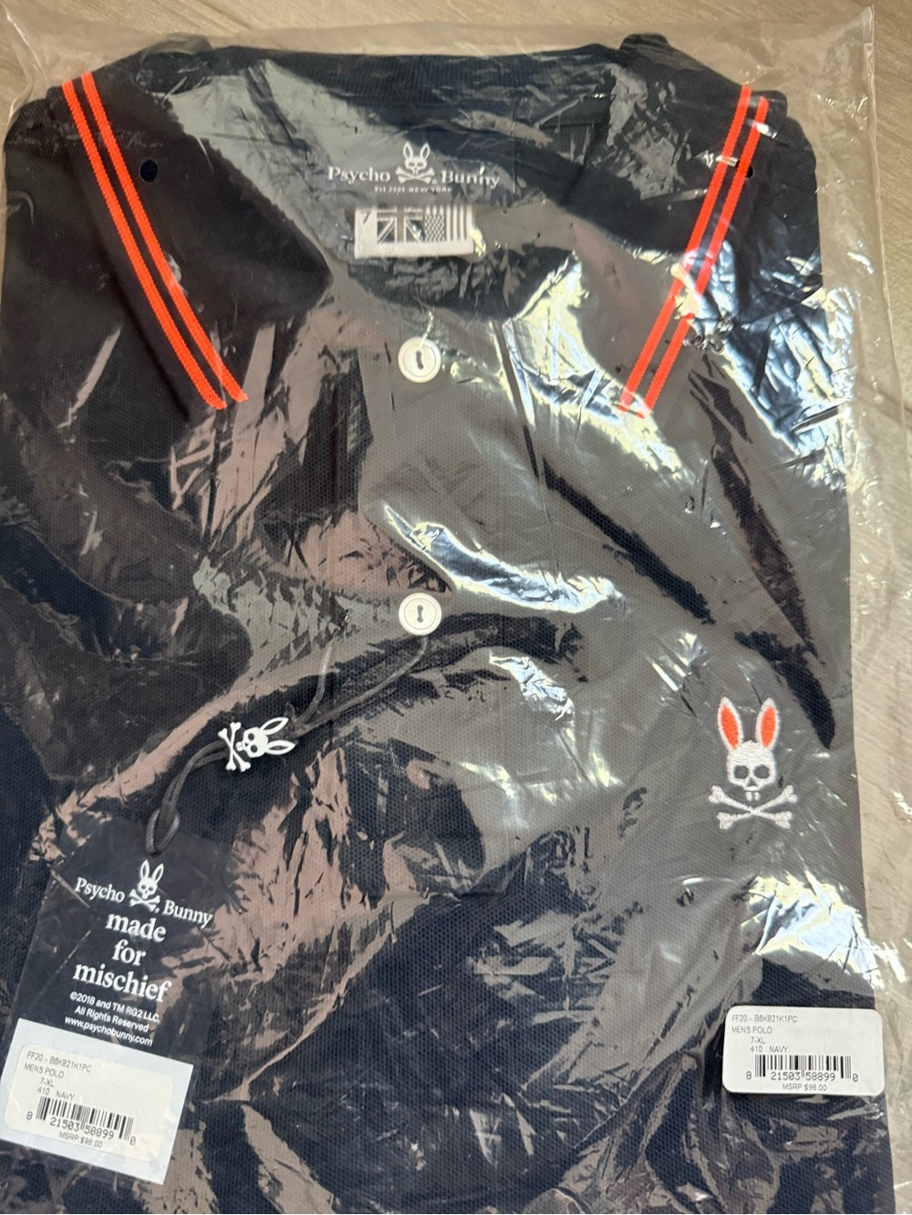 BRAND NEW… in bag…Psycho Bunny Navy Polo with Orange Trim - Picture 3 of 3